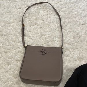 Tory Burch McGraw Leather crossbody tote in silver maple